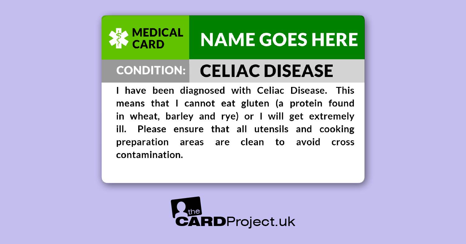 Celiac (Coeliac) Disease Awareness Medical ID Alert Card  (FRONT)
